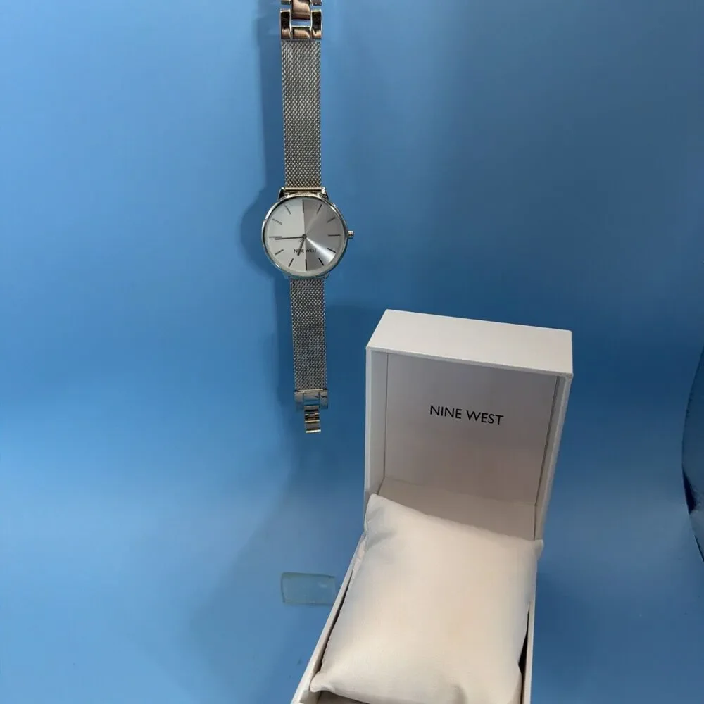 Nine West Women’s Silver Tone Watch on Pillow - New For Her Gift NW/1981SVSB